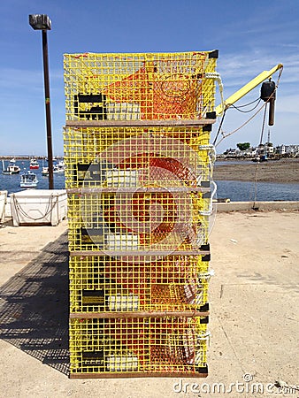 Yellow lobster traps Stock Photo