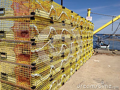 Yellow lobster traps Stock Photo
