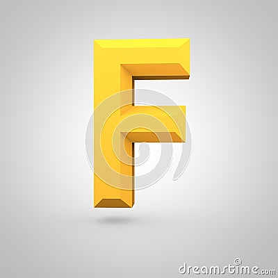 Yellow low poly alphabet letter F uppercase isolated on white background. Stock Photo