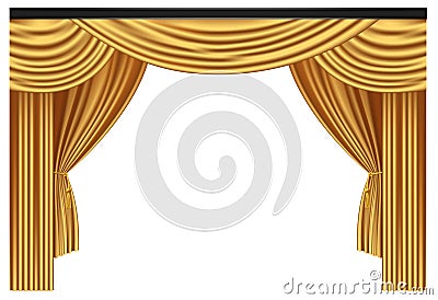 Yellow luxury curtains and draperies on white background Vector Illustration