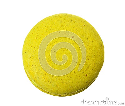 Yellow macaron isolated on white background without a shadow closeup. Top view. Flat lay Stock Photo