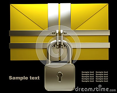 Yellow mail and lock on black Stock Photo