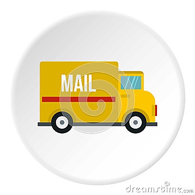 Yellow mail truck icon circle Vector Illustration