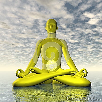 Yellow manipura or solar plexus-navel chakra meditation - 3D render Stock Photo