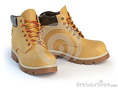 Yellow mans boots isolated on white background. Cartoon Illustration