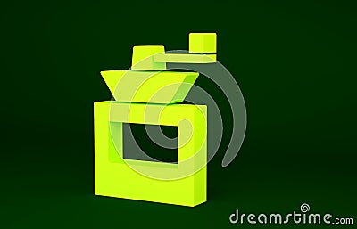 Yellow Manual coffee grinder icon isolated on green background. Minimalism concept. 3d illustration 3D render Cartoon Illustration