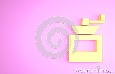 Yellow Manual coffee grinder icon isolated on pink background. Minimalism concept. 3d illustration 3D render Cartoon Illustration