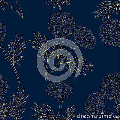 Yellow Marigold on Indigo Blue Background. Vector Illustration Vector Illustration