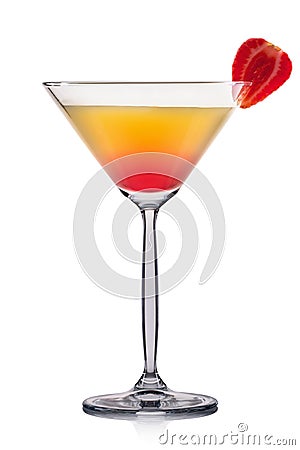 Yellow martini cocktail with strawberry isolated on white background Stock Photo