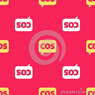 Yellow Mathematics function cosine icon isolated seamless pattern on red background. Vector Illustration Vector Illustration
