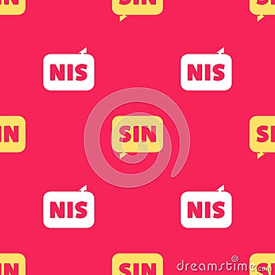 Yellow Mathematics function sine icon isolated seamless pattern on red background. Vector Illustration Vector Illustration