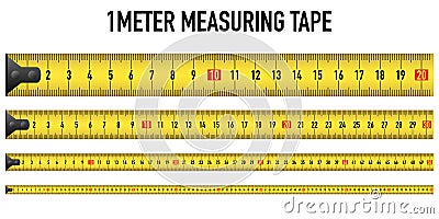 Yellow measure ruler meter vector tape metric centimeter illustration on white background. one long straight line 100 cm size tool Vector Illustration