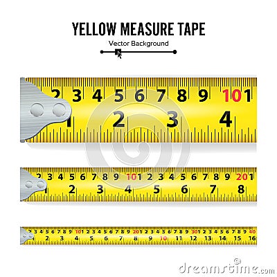 Yellow Measure Tape Vector. Centimeter And Inch. Measure Tool Equipment Illustration Isolated On White Background Vector Illustration