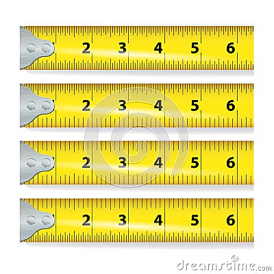 Yellow Measure Tape Vector. Centimeter And Inch. Measure Tool Equipment Illustration Isolated On White Background Vector Illustration