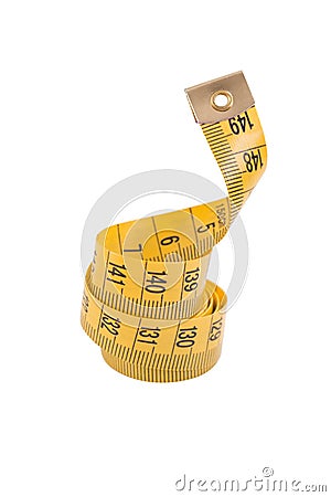 Yellow measuring tape isolated on white background Stock Photo