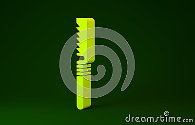 Yellow Medical saw icon isolated on green background. Surgical saw designed for bone cutting limb amputations and before Cartoon Illustration