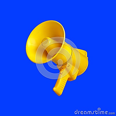 A yellow megaphone on a blue background. Alarm Alert Stock Photo