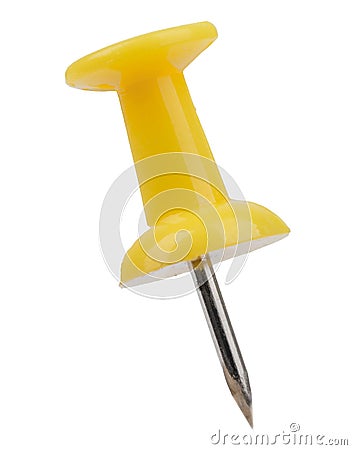 Yellow metal pin with a needle isolated on white Stock Photo