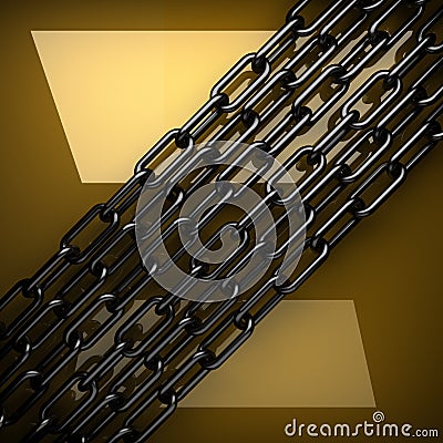 Yellow metal plate with some reflection and black elements Stock Photo