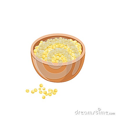 Yellow millet in brown bowl isolated on white. Cereal seed Vector Illustration