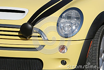 Yellow Mini Cooper car Stock Photo