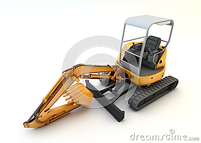 Yellow mini excavator isolated Stock Photo