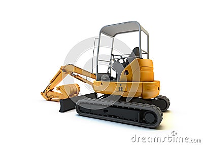 Yellow mini excavator isolated Stock Photo