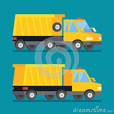 Yellow mining truck. Construction transport vector flat icon Vector Illustration