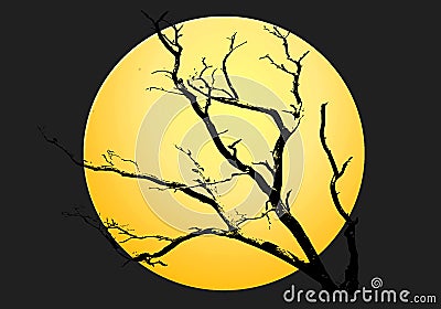 Yellow moon halloween night background Cartoon Illustration