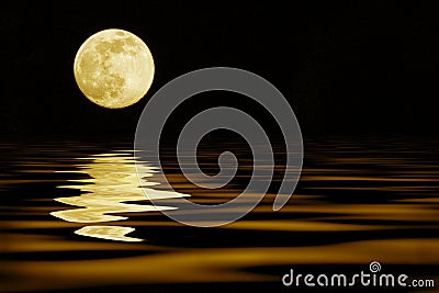Yellow moon over sea Stock Photo