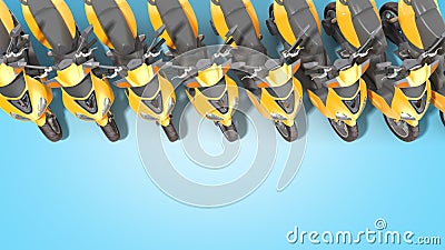 Yellow moped scooter parking Transport wheel 3d render on blue gradient Stock Photo
