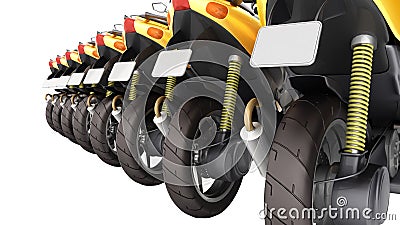 Yellow moped scooter parking Transport wheel 3d render on white no shadow Stock Photo