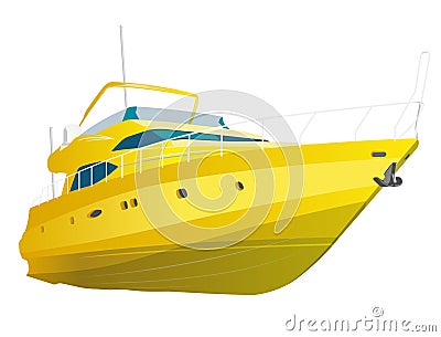 Yellow motor boat. Sea yacht for fishing and leisure time. Luxury expensive motorboat. Vector Illustration