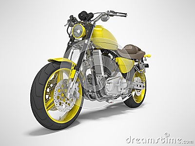 Yellow motorbike on two places front view 3d render on gray background with shadow Stock Photo