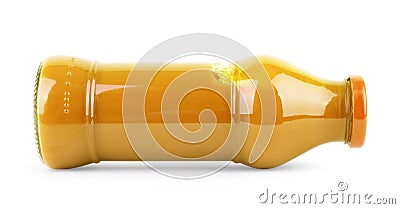 Yellow mustard squeeze bottle container with no label. Isolated. White background Stock Photo