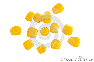 Yellow natural corn seeds isolated on white background. macro Stock Photo