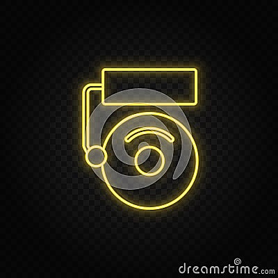 Yellow neon icon alarm, school. Transparent background. Yellow neon vector icon Stock Photo