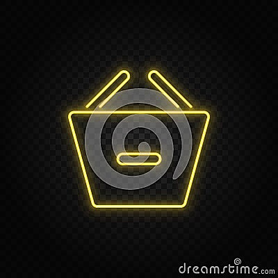 Yellow neon icon basket, remove, shopping.Transparent background. Yellow neon vector icon Stock Photo