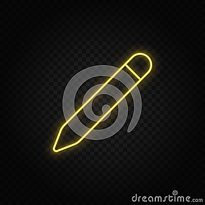 Yellow neon icon pencil. Transparent background. Yellow neon vector icon Stock Photo