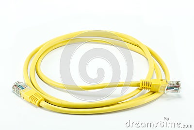 Yellow network cable Stock Photo