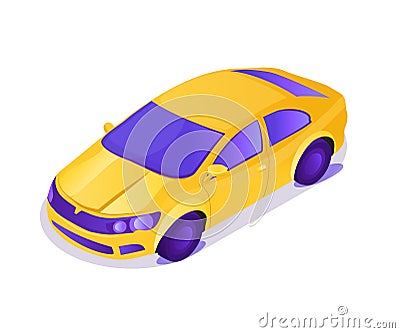 Yellow new compact car vector cartoon illustration Vector Illustration