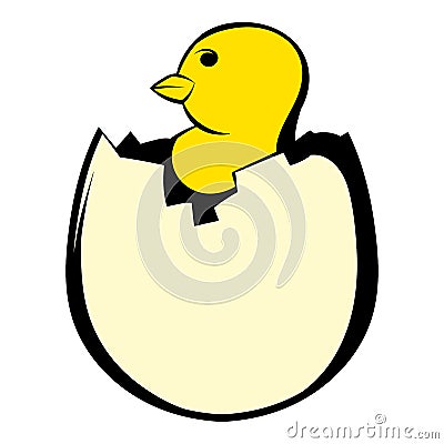 Yellow newborn chicken hatched from the egg icon Vector Illustration