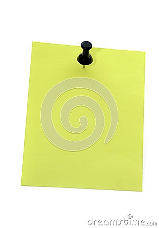 Yellow note paper with pushpin Stock Photo