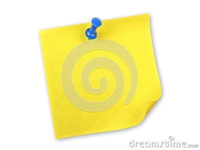 Yellow note with pin Stock Photo