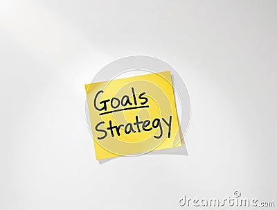 Yellow note with the text goals and strategy, hand-written message on sticky note, architecture, building, AI generated Stock Photo