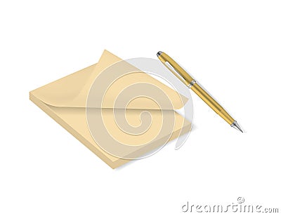 Yellow notepad with page curl and ballpoint pen Vector Illustration