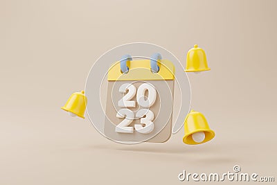 Yellow notification bell ringing and calendar deadline on brown background Cartoon Illustration