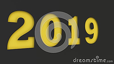 Yellow 2019 number cut in black paper Cartoon Illustration