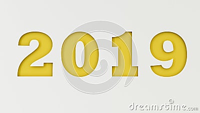 Yellow 2019 number cut in white paper Cartoon Illustration