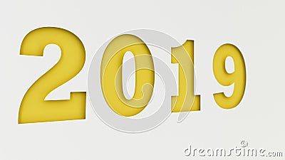 Yellow 2019 number cut in white paper Cartoon Illustration